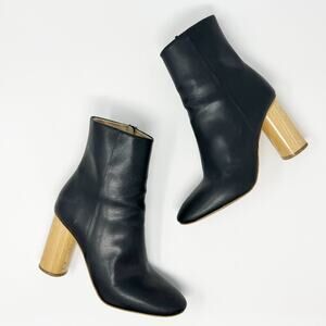 Sydney Brown High Ankle Boot Black Natural Wood Circle Heel EU 39/US 9